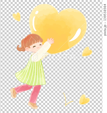 黄色い大きなハートを持つ笑顔の子ども　女の子 139538564