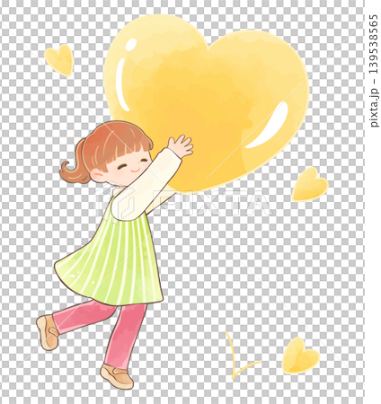 黄色い大きなハートを持つ笑顔の子ども 女の子 黄色い大きなハートを持つ笑顔の子ども 女の子 139538565