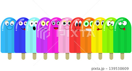 Ice creams with funny cartoon faces in vibrant summer colors 139538609