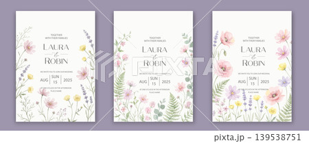 Wedding card template with wild herbs and flowers. 139538751