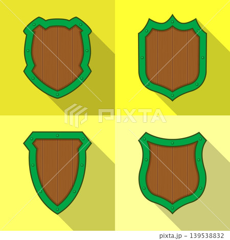 Set of green shields with shadows 139538832