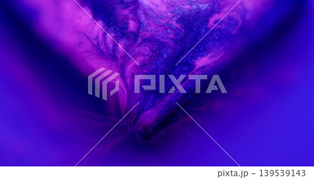 Pour paint cube. Geometric abstract background. Defocused purple blue neon color glass angle shiny bubbles floating on wet acrylic art. Pour paint cube. Geometric abstract background. Defocused purple blue neon color glass angle shiny bubbles floating on wet acrylic art. 139539143