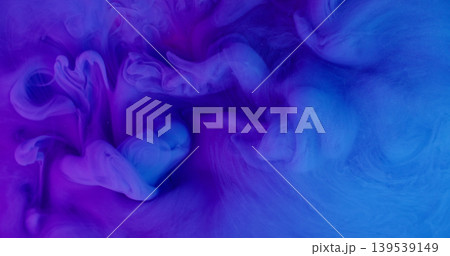 Blue ink wave. Acrylic pigment. Blur purple color glitter liquid fume cloud underwater texture spreading on abstract art background. Blue ink wave. Acrylic pigment. Blur purple color glitter liquid fume cloud underwater texture spreading on abstract art background. 139539149