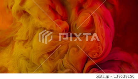 Smoke cloud. Paint background. Defocused red yellow color texture fume vapor warm bright splash spreading on art acrylic abstraction. 139539150