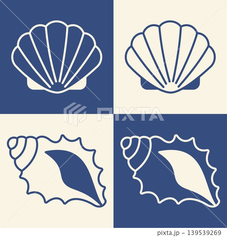 Sea shell icon set with scallop and conch seashell collection marine beach coastal ocean symbols nautical summer decorative illustration pack poster elements vintage seaside decor art Sea shell icon set with scallop and conch seashell collection marine beach coastal ocean symbols nautical summer decorative illustration pack poster elements vintage seaside decor art 139539269