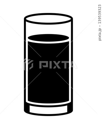 Classic tall glass with beverage simple black silhouette icon minimal design of filled tumbler for water juice soda or cocktail clean modern symbol for bar menu cafe restaurant kitchen use 139539323