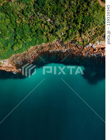 Scenic shoreline with quiet ocean in Brazil, drone view 139539345