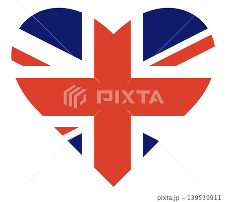 United Kingdom flag in heart shape isolated. Flag of England love symbol. United Kingdom flag in heart shape isolated. Flag of England love symbol. 139539911