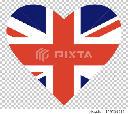United Kingdom flag in heart shape isolated. Flag of England love symbol. United Kingdom flag in heart shape isolated. Flag of England love symbol. 139539911