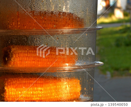 Hot Corn Cobs In Double Boiler Closeup Hot Corn Cobs In Double Boiler Closeup 139540050