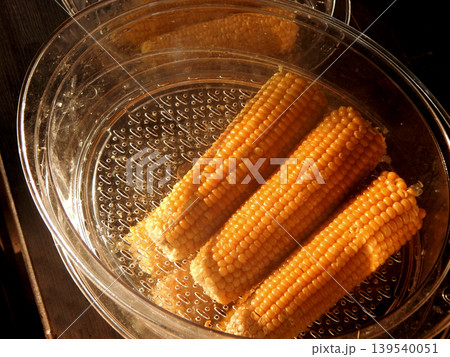 Corn Cobs After Boiling In Cooking Steamer  139540051