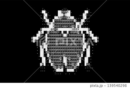 Abstract ASCII Art Style Software Bug Virus Icon Made of Code Characters and Symbols on Black Background for Cybersecurity Hacking Programming and Technology Concept Abstract ASCII Art Style Software Bug Virus Icon Made of Code Characters and Symbols on Black Background for Cybersecurity Hacking Programming and Technology Concept 139540298