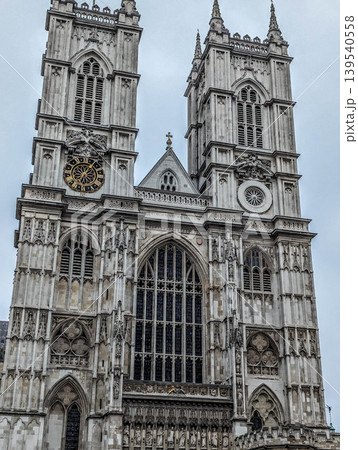 Westminster Abbey Gothic Architecture and Ornate Historic Stone Facade Details in London England Westminster Abbey Gothic Architecture and Ornate Historic Stone Facade Details in London England 139540558