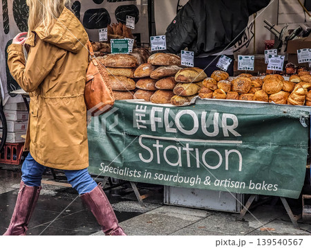 Artisan Bread Stand at Outdoor Market  Street Scene in London England 139540567