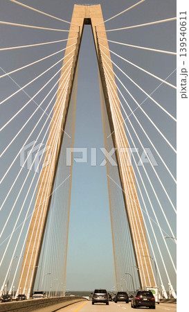 Driving Across Arthur Ravenel Bridge Beneath Massive Suspension Cable Structure Driving Across Arthur Ravenel Bridge Beneath Massive Suspension Cable Structure 139540611