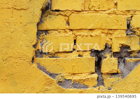Yellow old textured of brickwork building wall Yellow old textured of brickwork building wall 139540695