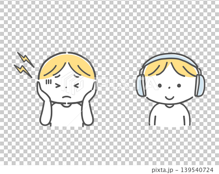 音に敏感な子どもがイヤーマフで安心するイラスト単色 音に敏感な子どもがイヤーマフで安心するイラスト単色 139540724