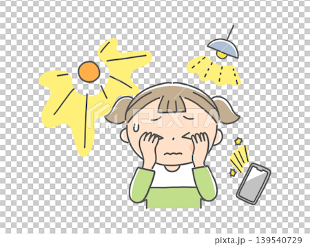 さまざまな光に悩む視覚過敏の子どもイラスト 139540729