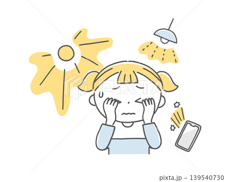 さまざまな光に悩む視覚過敏の子どもイラスト単色 さまざまな光に悩む視覚過敏の子どもイラスト単色 139540730