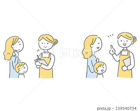 子育て相談をする親子のイラスト単色 子育て相談をする親子のイラスト単色 139540734