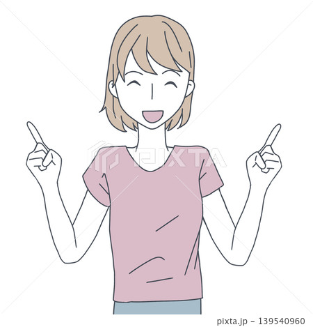 両手を指さして笑顔で案内する女性のイラスト　シンプル 139540960