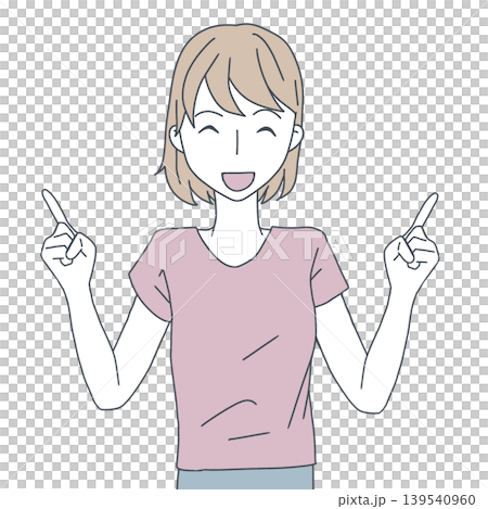 両手を指さして笑顔で案内する女性のイラスト　シンプル 139540960