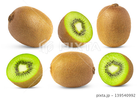 Kiwi fruits no shadow collection isolated. Kiwi fruit and half of kiwi with clipping path set. 139540992