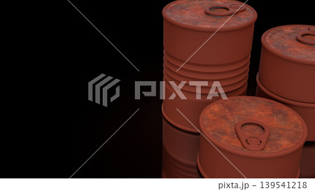 Rusty Oil Barrels In Dark Storage 3d render. Rusty Oil Barrels In Dark Storage 3d render. 139541218