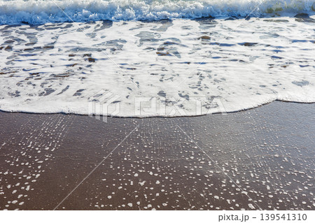 Foamy wave rolling onto dark sandy shore Foamy wave rolling onto dark sandy shore 139541310