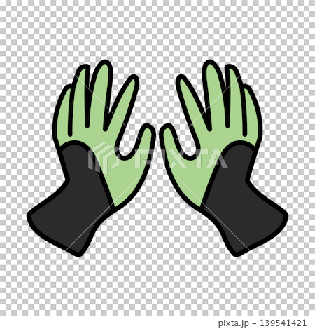 Illustration material: Gardening gloves, work gloves, gardening supplies on a black background. Illustration material: Gardening gloves, work gloves, gardening supplies on a black background. 139541421