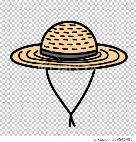 Illustration material: Gardening straw hat, sun hat, gardening supplies, separate image on a transparent background. Illustration material: Gardening straw hat, sun hat, gardening supplies, separate image on a transparent background. 139541499