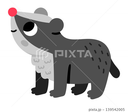 Vector cartoon baby badger isolated on white background. Funny animalistic clipart. Cute forest animal little child icon for kids. Flat woodland element. Woods wildlife illustration Vector cartoon baby badger isolated on white background. Funny animalistic clipart. Cute forest animal little child icon for kids. Flat woodland element. Woods wildlife illustration 139542005