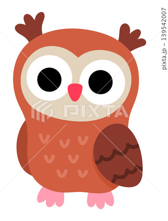 Vector cartoon baby owl isolated on white background. Funny little bird clipart. Cute forest animal child icon for kids. Flat woodland element. Woods owlet illustration 139542007