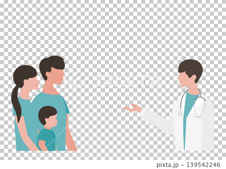 Vector illustration of a boy, his parents, and a doctor explaining medical conditions. Vector illustration of a boy, his parents, and a doctor explaining medical conditions. 139542246