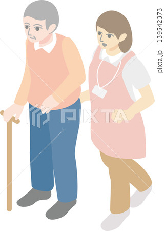 介護・福祉サービスのイメージ素材 歩行介助をする女性スタッフとシニア 139542373