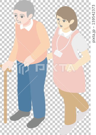 介護・福祉サービスのイメージ素材 歩行介助をする女性スタッフとシニア 139542373