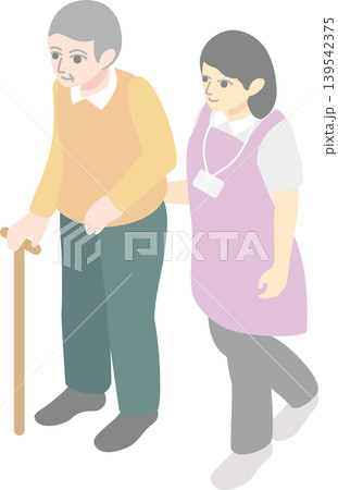 介護・福祉サービスのイメージ素材 歩行介助をする女性スタッフとシニア 139542375