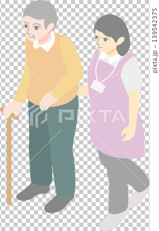 介護・福祉サービスのイメージ素材 歩行介助をする女性スタッフとシニア 139542375