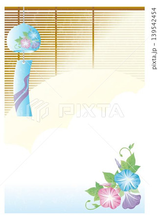 夏 暑中見舞い 残暑見舞い 風鈴と朝顔 和風 和紙 水彩 モダン イラスト デザイン テンプレート 夏 暑中見舞い 残暑見舞い 風鈴と朝顔 和風 和紙 水彩 モダン イラスト デザイン テンプレート 139542454