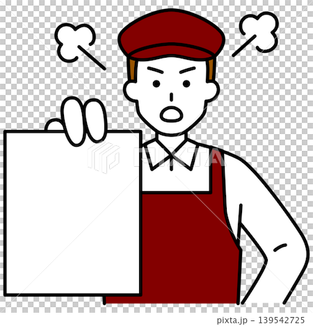 書類を見せて怒るカフェの男性店員 139542725