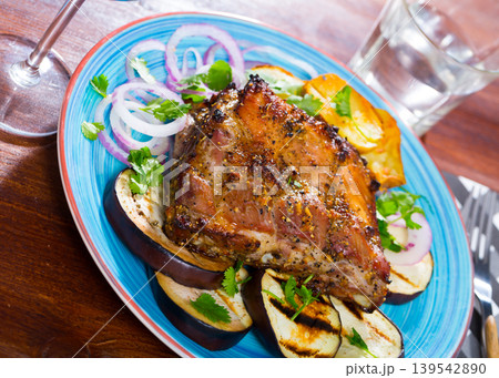 Roasted pork carre with vegetables Roasted pork carre with vegetables 139542890