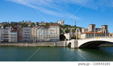 Fourviere hill and bridge across Saone river, Lyon Fourviere hill and bridge across Saone river, Lyon 139543165