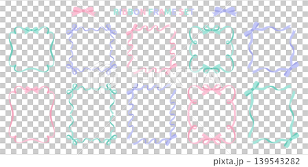 一組可愛的絲帶邊框向量插圖。邊框、緞帶、裝飾。 139543282