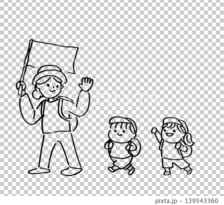 楽しく歩く先生とこども達の手描きイラスト 遠足 笑顔 楽しく歩く先生とこども達の手描きイラスト 遠足 笑顔 139543360