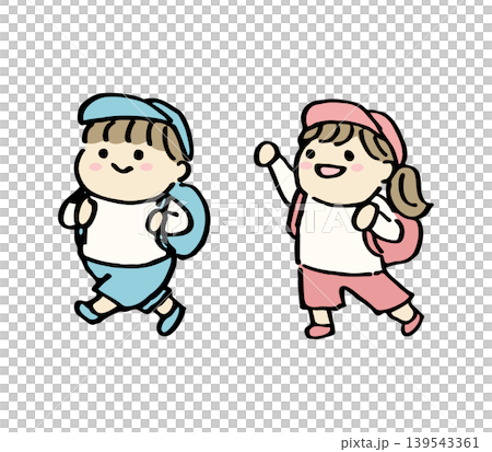 楽しく歩くこども達の手描きイラスト 遠足 笑顔 楽しく歩くこども達の手描きイラスト 遠足 笑顔 139543361