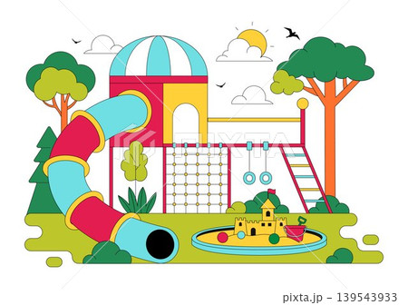 Playground Vector Illustration Featuring Colorful Kids Park With Slide Swing Climbing Frame and Outdoor Recreation Area Design 139543933