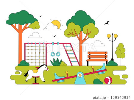 Playground Vector Illustration Featuring Colorful Kids Park With Slide Swing Climbing Frame and Outdoor Recreation Area Design 139543934