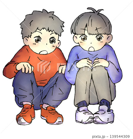 しゃがむ男の子ふたり しゃがむ男の子ふたり 139544309