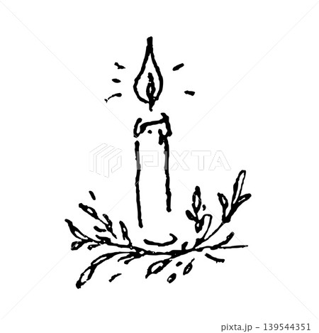 Hand Drawn Lit Candle in Grass Vector Line Art 139544351