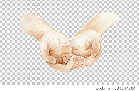 Watercolor illustration of open human hands in curved position. Template element for adding plants, flowers, soil or gardening objects into botanical compositions and seasonal designs. Watercolor illustration of open human hands in curved position. Template element for adding plants, flowers, soil or gardening objects into botanical compositions and seasonal designs. 139544504